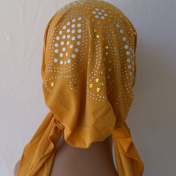 YELLOW  Pre-Tied Stud Fashion Cap Slip On Bonnet Hijab Undercap #1 - Picture 1 of 3